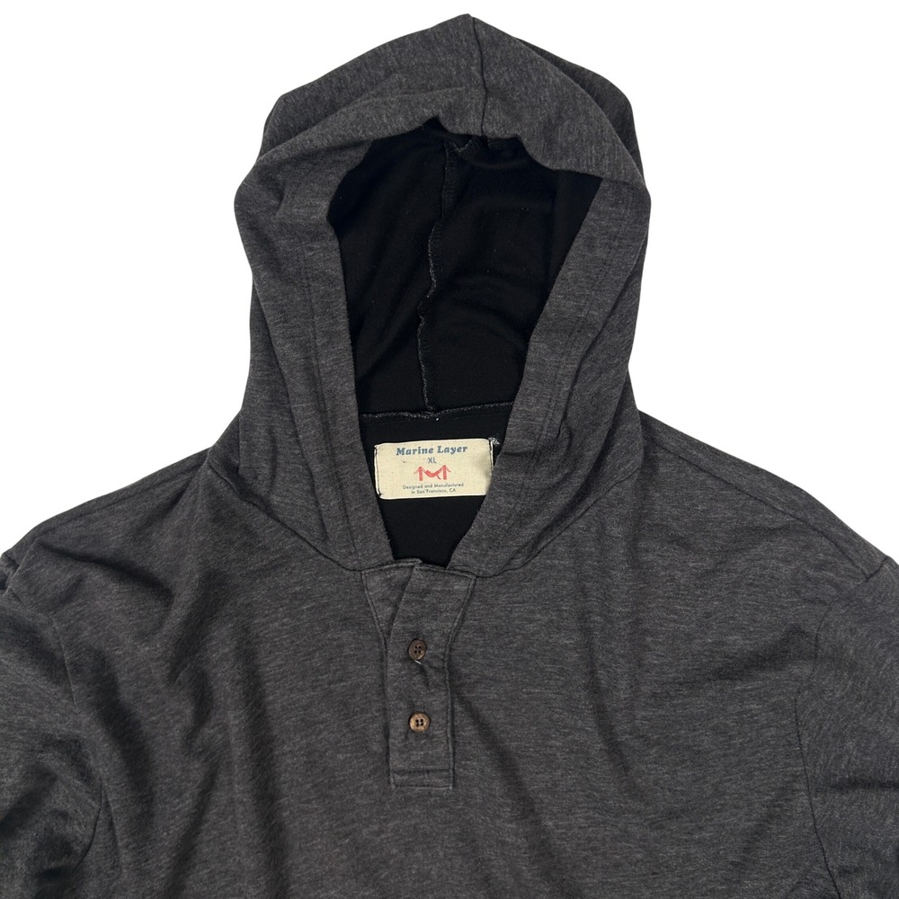 Marine Layer Henley Hoodie Mens XL Charcoal Grey Heather Long Sleeve Pullover - Picture 4 of 8